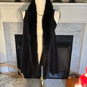 Stunning black knit long faux fur sleeveless cardigan
